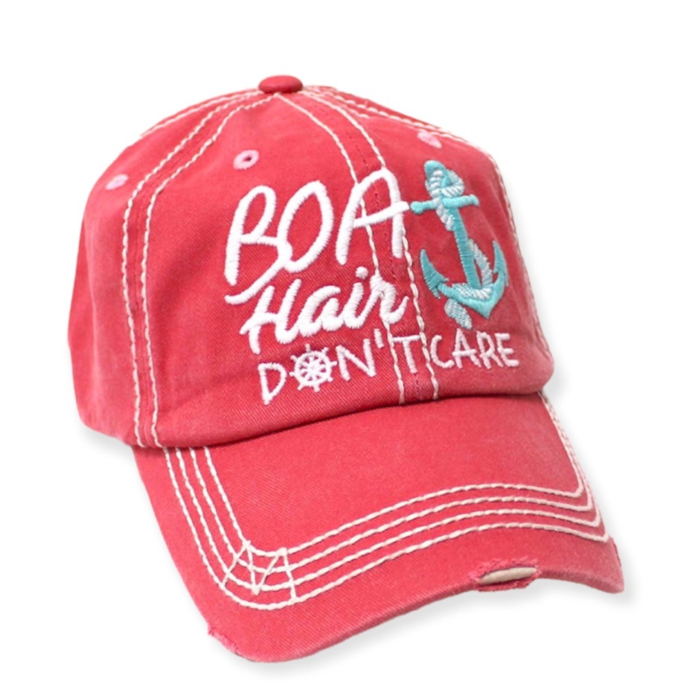 Coral “Boat Hair Don’t Care” distressed cap